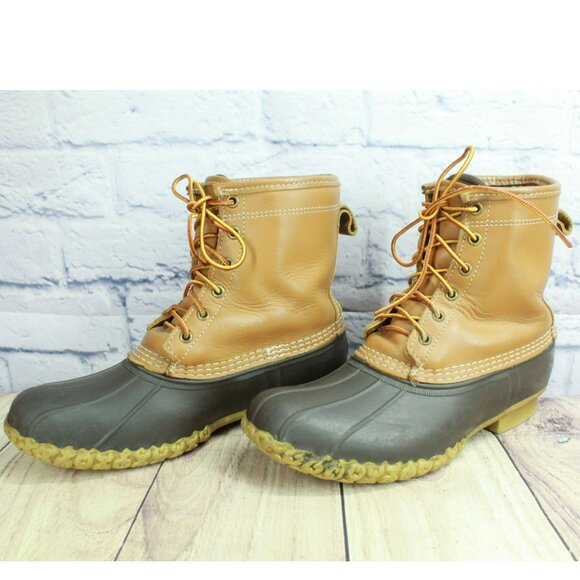 LL Bean Brown Leather 8" Lace Up Goretex Insulated Ankle Duck Boots Size 8 M - Picture 2 of 12